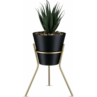 HowHomely KOVOVÝ kvetináč SO STOJANOM LOFT 20 x 16 CM ČIERNA/ZLATÁ