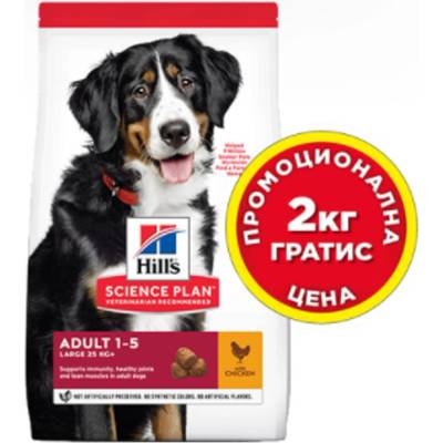 Hill's Dog Adult Large Breed + 2 кг. гратис - Пълноценна суха храна за израснали кучета от 1 до 5 години, с умерена енергийна нужда, с пилешко месо, 12 кг. + 2кг. гратис