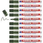 edding 3000 permanent marker - olive-green - 10 pens - round tip 1.5-3 mm - quick-drying permanent marker - waterproof, smudge-proof - for cardboard, plastic, wood, metal - universal marker - 4-3000015 (4-30