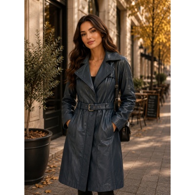 Max Original Leather dámsky kožený kabát TRENCH royal blue Blue
