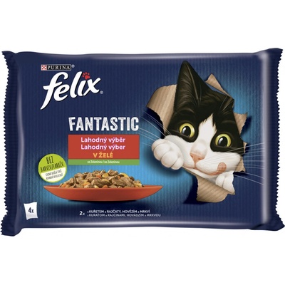 Felix Fantastic kuře s rajčetem & hovězí s mrkví v želé 4 x 85 g