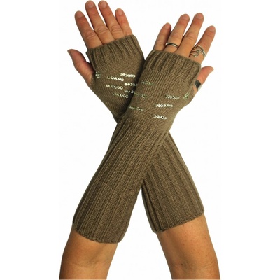 Pletené návleky na ruce s kamínky světle hnědá