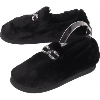 Image 1 of Дамски пухкави пантофи в черно с бижу