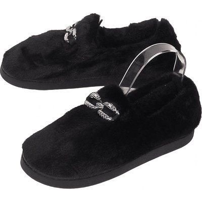 Дамски пухкави пантофи в черно с бижу