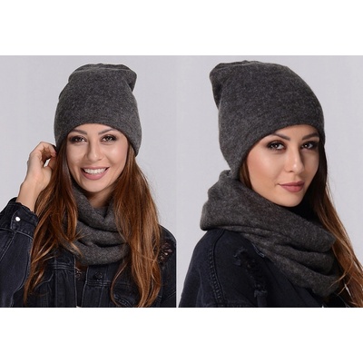 Fashionweek moderni zimní set čepice a šála pletený tunel ZIZI20/K6 grafitová