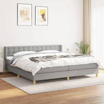 vidaXL Боксспринг легло с матрак, светлосиво, 200x200 см, плат (3130617)