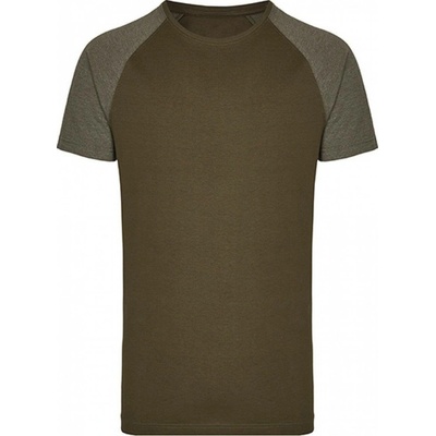 Pánské prodloužené směsové úzké triko Miners Mate olivové triko s melírovými rukávy MY111 zelené