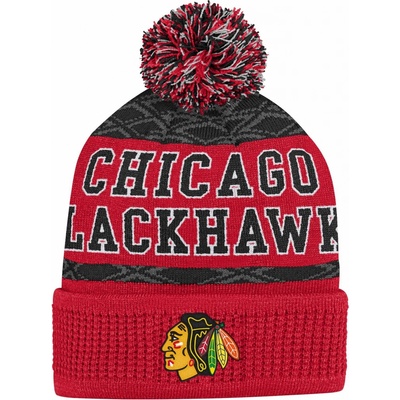 Outerstuff Dětská zimní čepice Chicago Blackhawks Puck Pattern Cuffed
