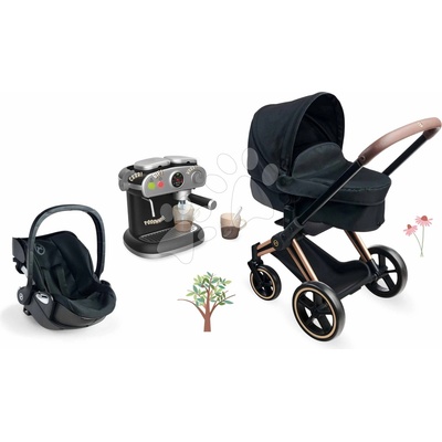 Corolle Set trojkombinácia s autosedačkou Cybex Black 3in1 Pram a kávovar so zvukom a svetlom