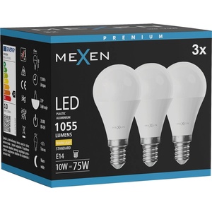 Mexen Nova 3x LED крушка E14, G45, 10W, Топла - 3000K, 1055 lm - L101-E14-1030-01x03 (L101-E14-1030-01x03)