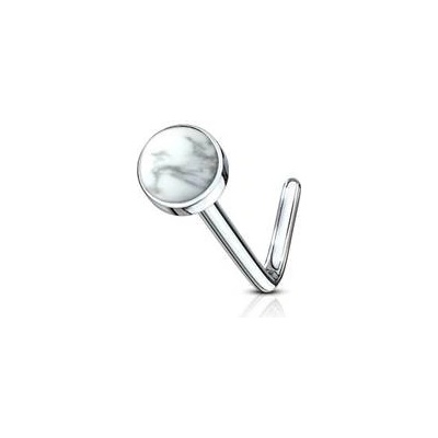 Šperky4U zahnutý piercing do nosu howlite N0094-HW