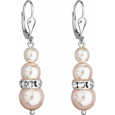 Evolution Group strieborné náušnice visací se syntetickými perlami a krystaly Swarovski růžové kulaté 31150.3