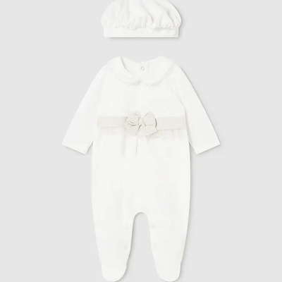 Mayoral Пижама с барета за новородено момиче в мръсно бял цвят Майорал