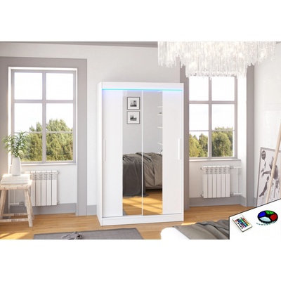 Nábytek PEGAS s posuvnými dveřmi, zrcadlem a LED osvětlením SANTOS 120 Bílá/Bílá