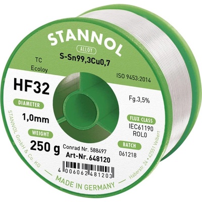 Stannol HF32 3500 spájkovací cín bez olova cievka Sn99,3Cu0,7 REL0 250 g 1 mm