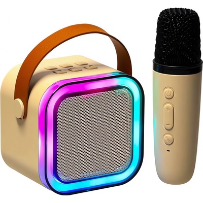 KIK KX3379 Karaoke Bluetooth reproduktor 6 W bezdrôtový mikrofón béžový