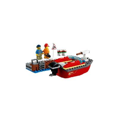 60213 City Fire Department at the Harbor Set with Water Cannon and Fire Department Minifigure, Bath Toy for 5 Year Olds