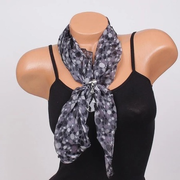 Image 1 of Сиво фишу с точки в черно и бяло и прозрачен камък