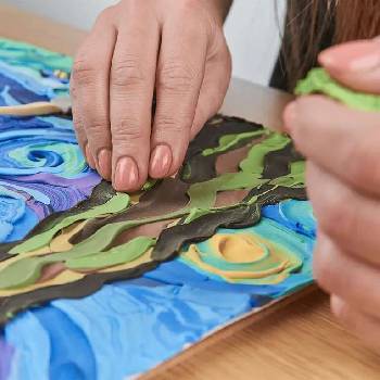 Art Okto - OKTO SENSORY ART комплект за създаване на картини от пластилин, Винсент ван Гог - Звездна нощ 30X40cm (10005)