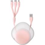 Baseus Универсален USB кабел с Lightning, microUSB и USB-C конектори (80 см) - Baseus Lets Go Little Reunion One-Way Stretchable 3-in-1 USB Cable (розов) (CAMLT-TY24)