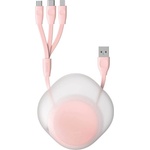 Baseus Универсален USB кабел с Lightning, microUSB и USB-C конектори (80 см) - Baseus Lets Go Little Reunion One-Way Stretchable 3-in-1 USB Cable (розов) (CAMLT-TY24)