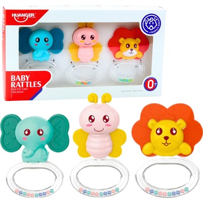 LEAN TOYS Sada hrkálok so zvieratkami 3 kusy