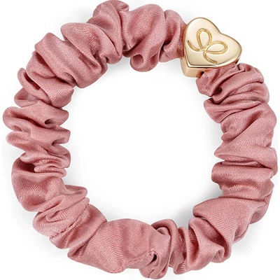 By Eloise Gold Heart Silk Scrunchie –⁠ Champagne Pink