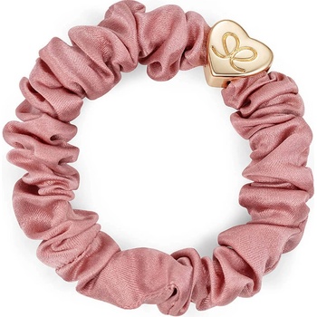 By Eloise Gold Heart Silk Scrunchie – Champagne Pink