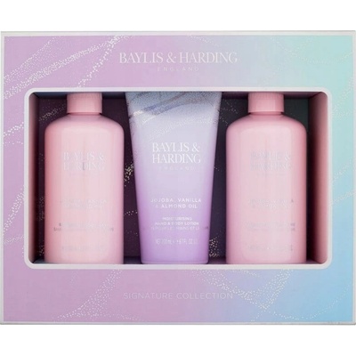 Baylis & Harding Jojoba, Vanilla & Almond Oil osviežujúci sprchový gél 300 ml + hydratačný krém na ruky a telo 200 ml + sprchový krém 300 ml kozmetická sada