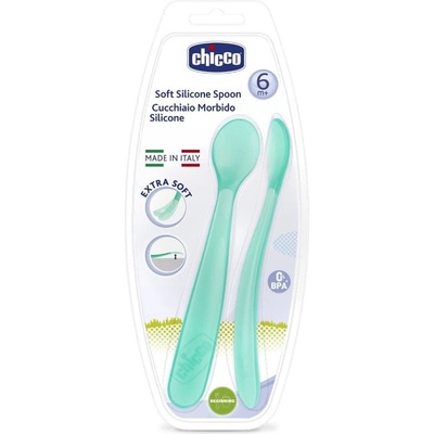 Chicco Soft Silicone лъжичка 6m+ Blue 2 бр