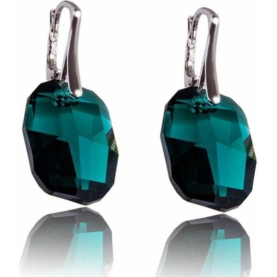 Swarovski Elements Graphic krystal 19 mm Stříbrné náušnice visací zelené zkosené obdélníky 31297.2