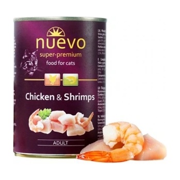 nuevo Cat Chicken and Shrimps-Консервирана храна за израснали котки с пилешко месо и скариди, 400 гр