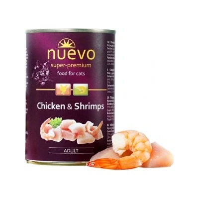 nuevo Cat Chicken and Shrimps-Консервирана храна за израснали котки с пилешко месо и скариди, 400 гр