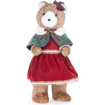 MagicHome Dekorácia Vianoce Medvedica v červených šatičkách 18x22x41 cm