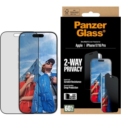 Panzer Стъклен протектор PanzerGlass за iPhone 17/16 Pro, Privacy, Ultra-Wide Fit