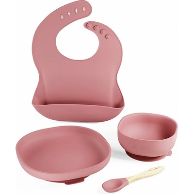 Lulaby silikónová jedálenská sada s prísavkou Rose Pink 4 dielna