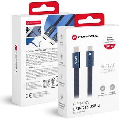 Forcell CCFN23 USB-C / USB-C plochý 100W PD QC4.0 AVS 1,2m modrý