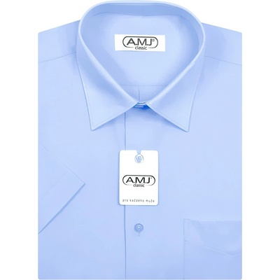 AMJ pánská jednobarevná košile krátký rukáv JK046 azurová