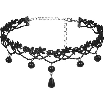 SuperLove Sexy Lace Floral Bead Pendant Choker Black