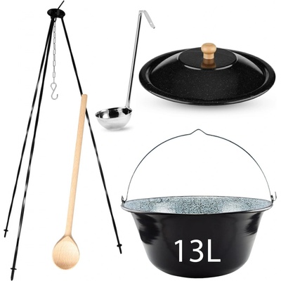 Perfect Home Kotlikset014 Trojnožka ku kotlíkom 1,2m + smaltovaný kotlík s pokrievkou 13 L + varecha + naberačka ZADARMO, 5 ks