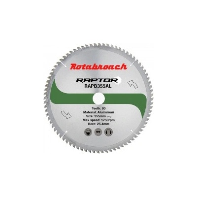 Rotabroach Циркулярен диск 355 mm (25.4) 80T (x2.4) за алуминий Raptor (RAPB355AL)
