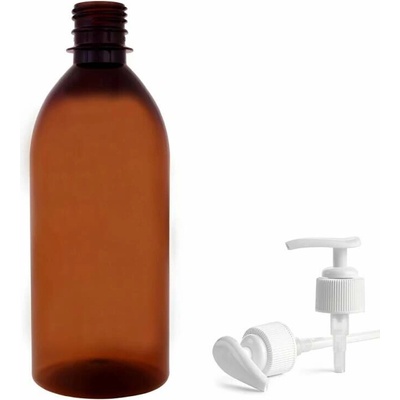 Tera Plastová lahvička hnědá s bílou pumpičkou Tera 500 ml