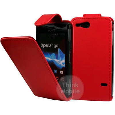 Sony Xperia go ST27i Flip Калъф Червен + Протектор