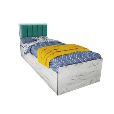 Bogdan Furniture I Легло Mod 5043 с тапицирана табла за матрак 90/200 см, Дъб крафт бял/Тюркоаз