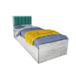 Bogdan Furniture I Легло Mod 5043 с тапицирана табла за матрак 90/200 см, Дъб крафт бял/Тюркоаз