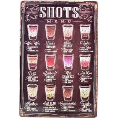 Ceduľa Shots Vintage style 30cm x 20cm Plechová tabuľa