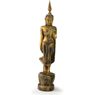 Sanu Babu Narozeninový Buddha, pondělí, teak, zlatá patina, 26cm