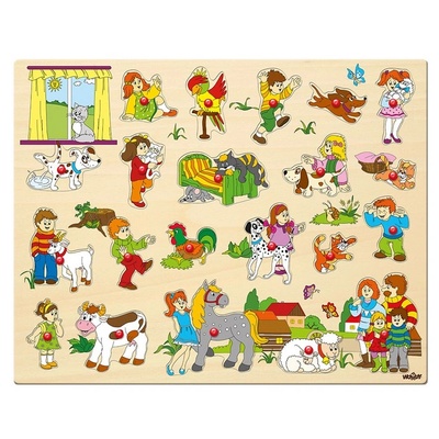 Woodyland Woody - Голям дървен пъзел с дръжки, Един ден във фермата