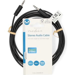 Nedis CAGL22000BK30 стерео аудиокабел, 3, 5 мм жак - 3, 5 мм жак, 3 м (CAGL22000BK30)
