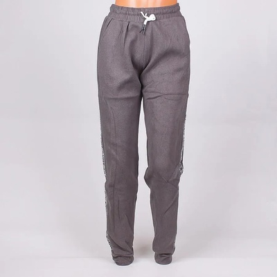 Дамско спортно долнище в сиво със сребрист кант